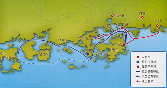 그림1 ㅣ옥포, 합포, 적진포해전 상황도ㅣ